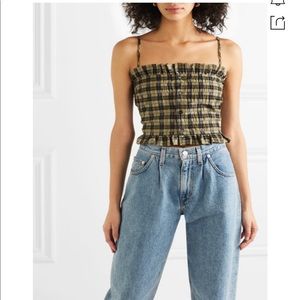 NWT‼️Ganni cropped seersucker check top